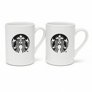 Starbucks 2013 White 14 oz 2 Coffee Mugs Cups Classic Logo Black White Pair